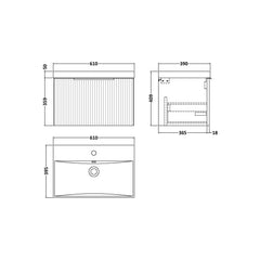 [BFFF894D] Tixall 1 Drawer Wall Hung Vanity Basin Unit with 1 Tap Hole Thin-Edge Ceramic Basin, Choice of Size and Colour - Technical Drawing