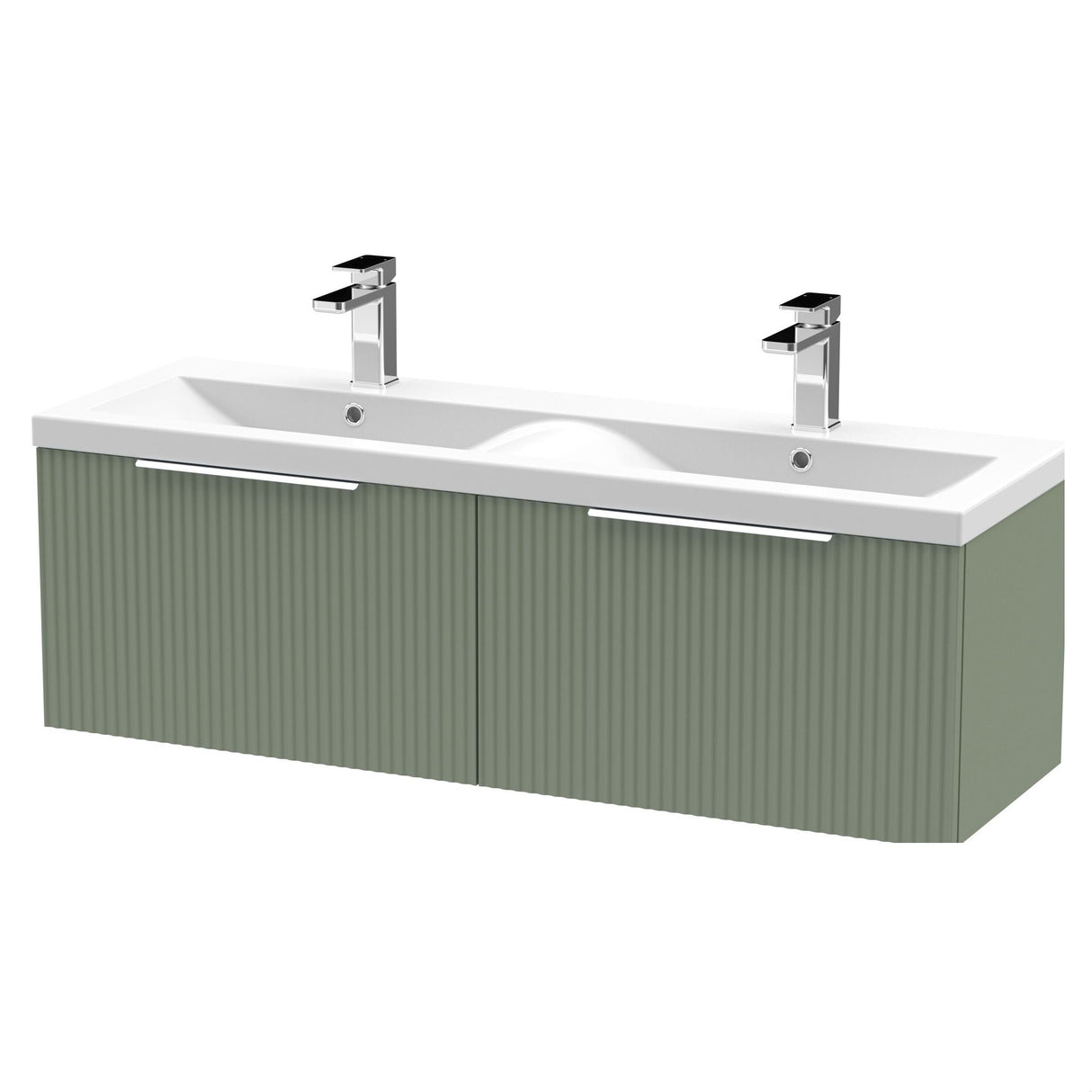 [BFFF894F] Tixall Fluted 2 Drawer Wall Hung Vanity Unit with Double Basin - Choice of Colour - Cutout