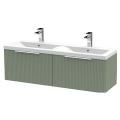 [BFFF894F] Tixall Fluted 2 Drawer Wall Hung Vanity Unit with Double Basin - Choice of Colour - Cutout