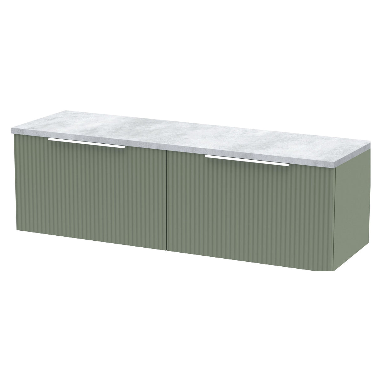[BFFF894LBG2] Tixall Fluted 2 Drawer Wall Hung Vanity Unit with Bellato Grey Laminate Worktop - Choice of Colour - Cutout