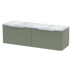 [BFFF894LBG2] Tixall Fluted 2 Drawer Wall Hung Vanity Unit with Bellato Grey Laminate Worktop - Choice of Colour - Cutout