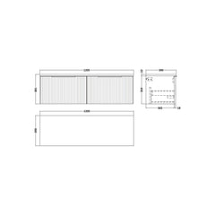 [BFFF894LBG2] Tixall Fluted 2 Drawer Wall Hung Vanity Unit with Bellato Grey Laminate Worktop - Choice of Colour - Technical Drawing