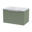 [BFFF894LBG] Tixall Fluted 1 Drawer Wall Hung Vanity Unit with Laminate Worktop, Satin Green, 600mm - Cutout