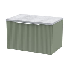[BFFF894LBG] Tixall Fluted 1 Drawer Wall Hung Vanity Unit with Carrera Marble Laminate Worktop, Choice of Size and Colour - Cutout