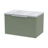 [BFFF894LBG] Tixall Fluted 1 Drawer Wall Hung Vanity Unit with Carrera Marble Laminate Worktop, Choice of Size and Colour - Cutout