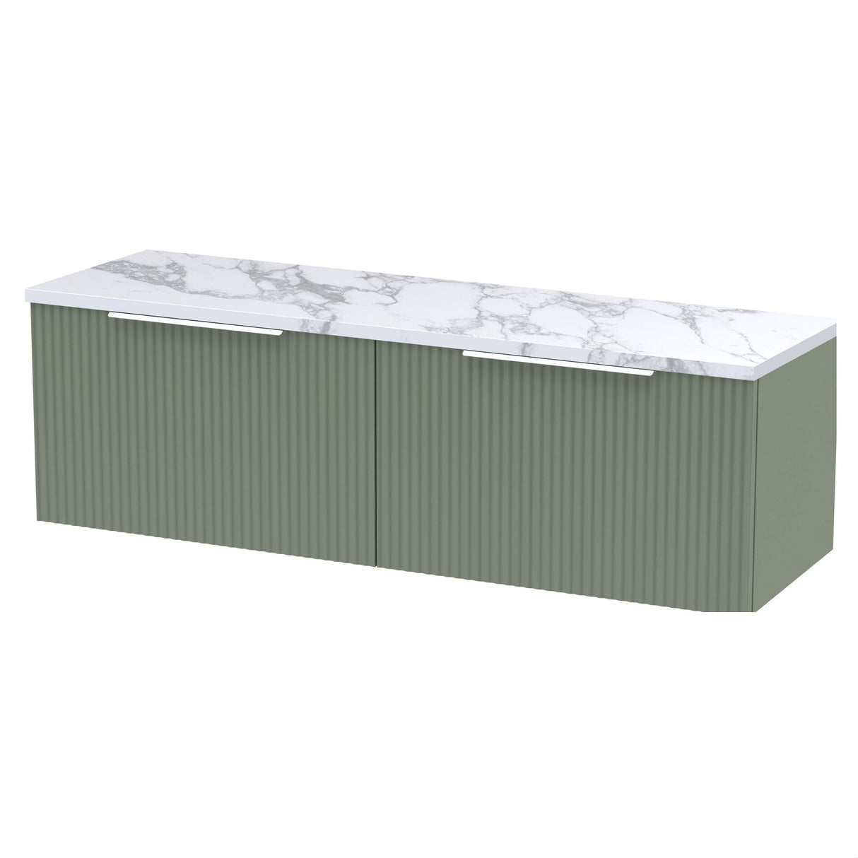 [BFFF894LCM2] Tixall Fluted 2 Drawer Wall Hung Vanity Unit with Carrera Marble Laminate Worktop - Choice of Colour - Cutout