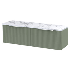 [BFFF894LCM2] Tixall Fluted 2 Drawer Wall Hung Vanity Unit with Carrera Marble Laminate Worktop - Choice of Colour - Cutout