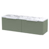 [BFFF894LCM2] Tixall Fluted 2 Drawer Wall Hung Vanity Unit with Carrera Marble Laminate Worktop - Choice of Colour - Cutout