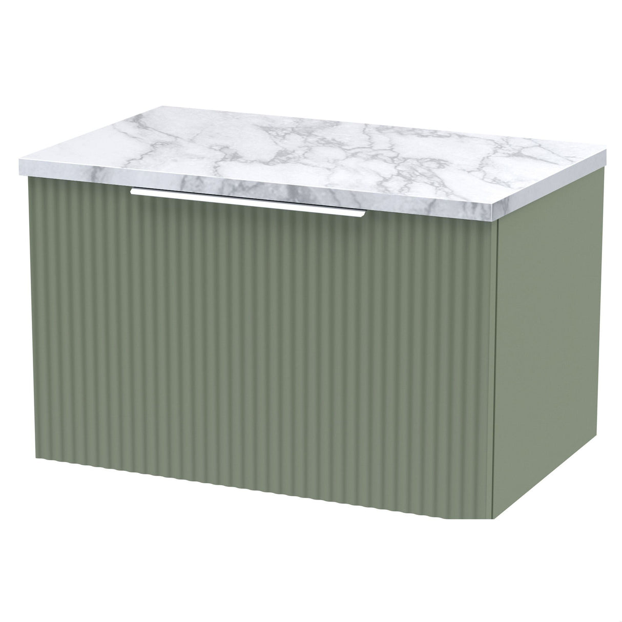 [BFFF894LCM] Tixall Fluted 1 Drawer Wall Hung Vanity Unit with Carrera Marble Laminate Worktop - Choice of Size and Colour - Cutout