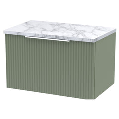 [BFFF894LCM] Tixall Fluted 1 Drawer Wall Hung Vanity Unit with Carrera Marble Laminate Worktop - Choice of Size and Colour - Cutout