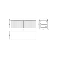 [BFFF894W2] Tixall Fluted 2 Drawer Wall Hung Vanity Unit with Worktop - Choice of Colour - Technical Drawing