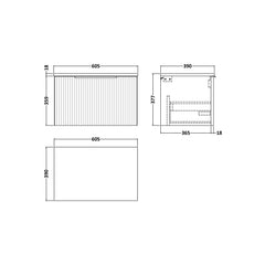 [BFFF894W] Tixall Fluted 1 Drawer Wall Hung Vanity Unit with Worktop - Choice of Size and Colour - Technical Drawing