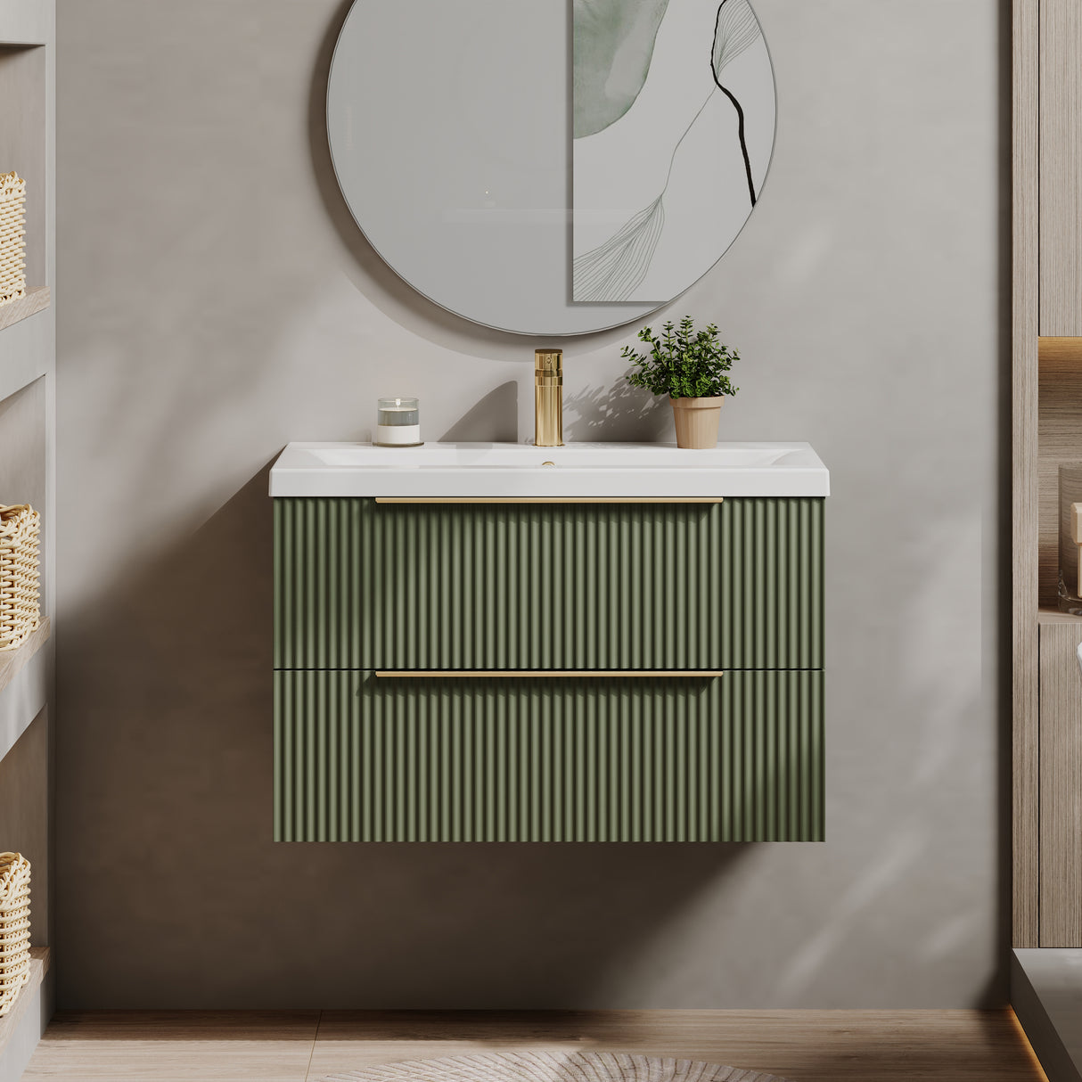 Fluted Front Wall Hung Vanity Basin Unit with Choice of Size, Colour and Handle Options