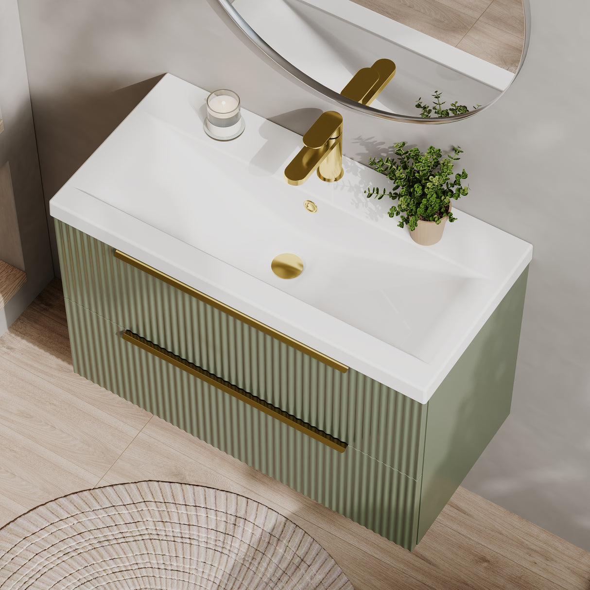 Fluted Front Wall Hung Vanity Basin Unit with Choice of Size, Colour and Handle Options