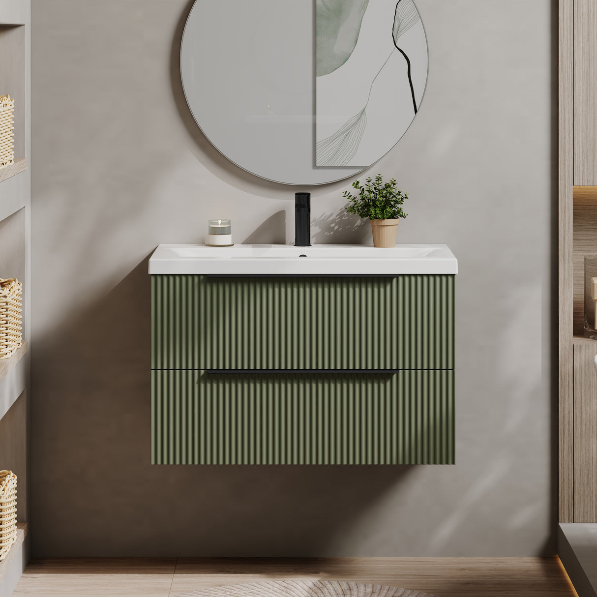 Fluted Front Wall Hung Vanity Basin Unit with Choice of Size, Colour and Handle Options