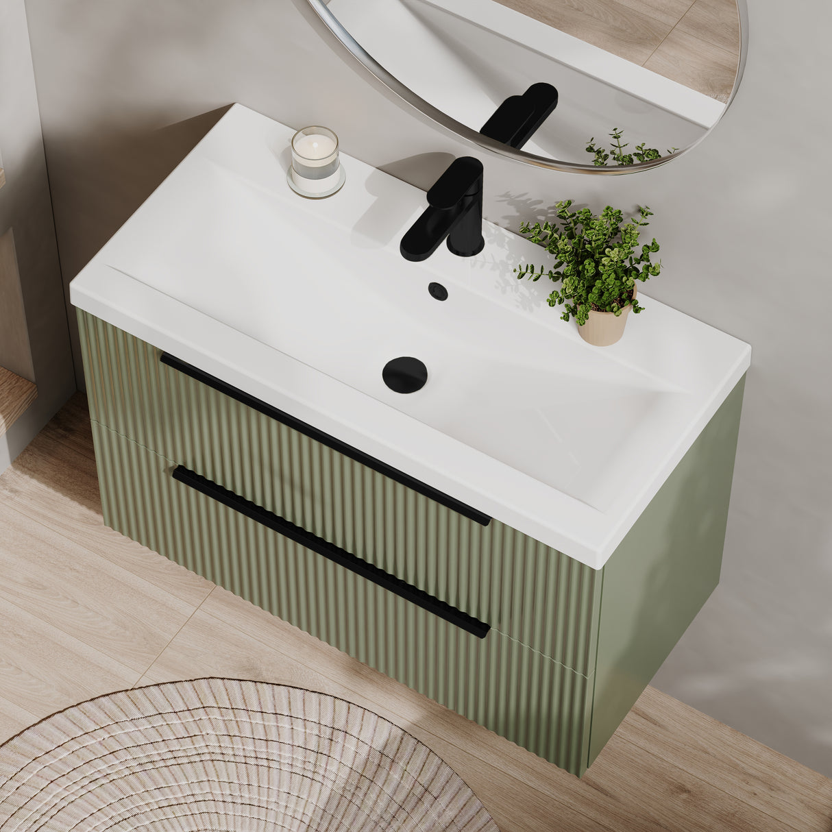 Fluted Front Wall Hung Vanity Basin Unit with Choice of Size, Colour and Handle Options