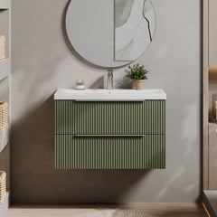 [BFFF895A] Tixall Fluted Front Wall Hung Vanity Basin Unit 800mm - 2 Drawer - Lifestyle 1