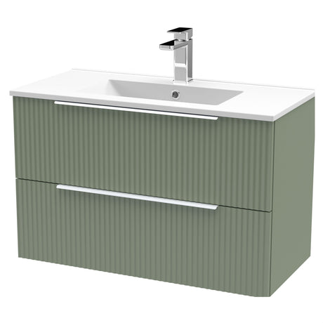 [BFFF895B] Tixall Fluted 2 Drawer Wall Hung Vanity Unit with Minimalist Basin - Choice of Size and Colour - Cutout