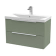 [BFFF895D] Tixall Fluted 2 Drawer Wall Hung Vanity Unit with Thin Edge Basin, Satin Green, 800mm - Cutout