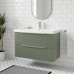 [BFFF895D] Tixall Fluted 2 Drawer Wall Hung Vanity Unit with Thin Edge Basin - Choice of Size and Colour