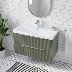 [BFFF895D] Tixall Fluted 2 Drawer Wall Hung Vanity Unit with Thin Edge Basin - Choice of Size and Colour