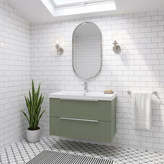 [BFFF895D] Tixall Fluted 2 Drawer Wall Hung Vanity Unit with Thin Edge Basin - Choice of Size and Colour