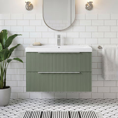 [BFFF895D] Tixall Fluted 2 Drawer Wall Hung Vanity Unit with Thin Edge Basin - Choice of Size and Colour - Silo