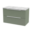 [BFFF895LBG] Tixall Fluted 2 Drawer Wall Hung Vanity Unit with Laminate Worktop, Satin Green, 800mm - Cutout