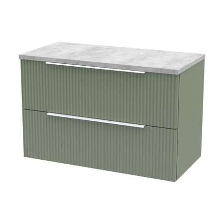[BFFF895LBG] Tixall Fluted 2 Drawer Wall Hung Vanity Unit with Laminate Worktop, Satin Green, 800mm - Cutout