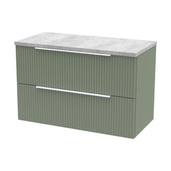 [BFFF895LBG] Tixall Fluted 2 Drawer Wall Hung Vanity Unit with Bellato Grey Laminate Worktop - Choice of Size and Colour - Cutout
