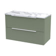 [BFFF895LCM] Tixall Fluted 2 Drawer Wall Hung Vanity Unit with Laminate Worktop, Satin Green, 800mm - Cutout