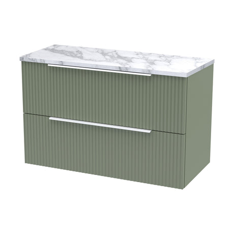 [BFFF895LCM] Tixall Fluted 2 Drawer Wall Hung Vanity Unit with Laminate Worktop, Satin Green, 800mm - Cutout