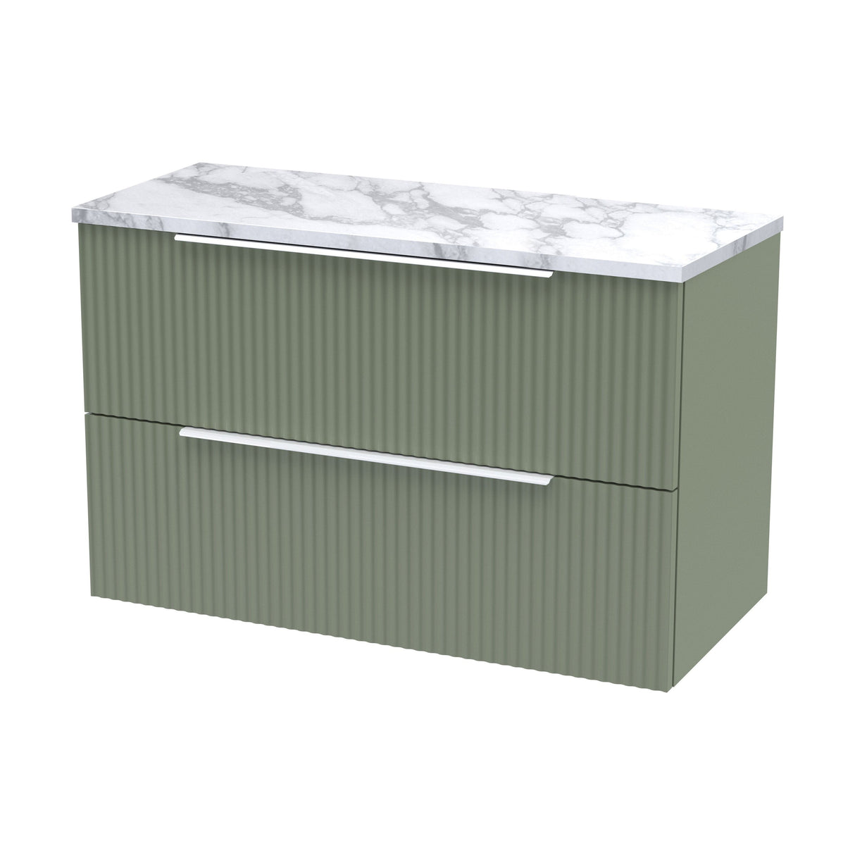 [BFFF895LCM] Tixall Fluted 2 Drawer Wall Hung Vanity Unit with Carrera Marble Laminate Worktop - Choice of Size and Colour - Cutout