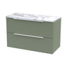 [BFFF895LCM] Tixall Fluted 2 Drawer Wall Hung Vanity Unit with Carrera Marble Laminate Worktop - Choice of Size and Colour - Cutout