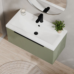 [BFFF896AH226] Tixall Fluted Front Wall Hung Vanity Basin Unit 800mm - 1 Drawer - Lifestyle 2