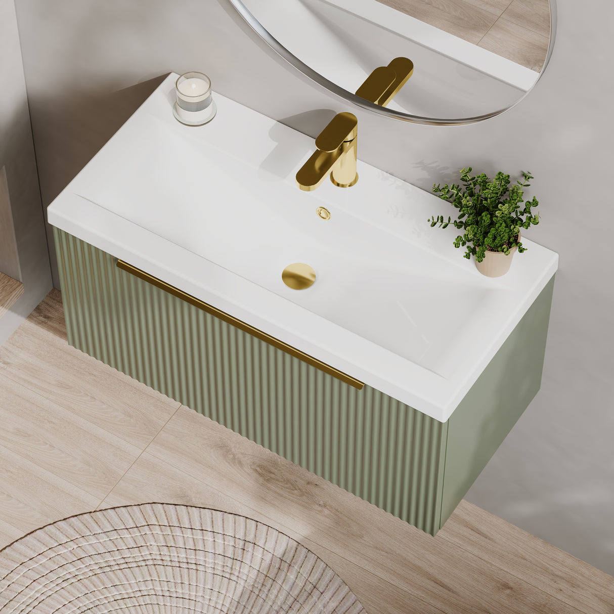 Fluted Front Wall Hung Vanity Basin Unit with Choice of Size, Colour and Handle Options