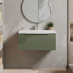 [BFFF896A] Tixall Fluted Front Wall Hung Vanity Basin Unit 800mm - 1 Drawer - Lifestyle 1