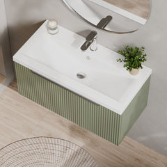 [BFFF896A] Tixall Fluted Front Wall Hung Vanity Basin Unit 800mm - 1 Drawer - Lifestyle 2