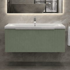 [BFFF896A] Tixall Fluted Front Wall Hung Vanity Basin Unit with Choice of Size, Colour and Handle Options - Silo