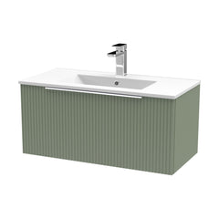 [BFFF896B] Tixall 1 Drawer Wall Hung Vanity Basin Unit with 1 Tap Hole Minimalist Ceramic Basin, Choice of Size and Colour - Cutout