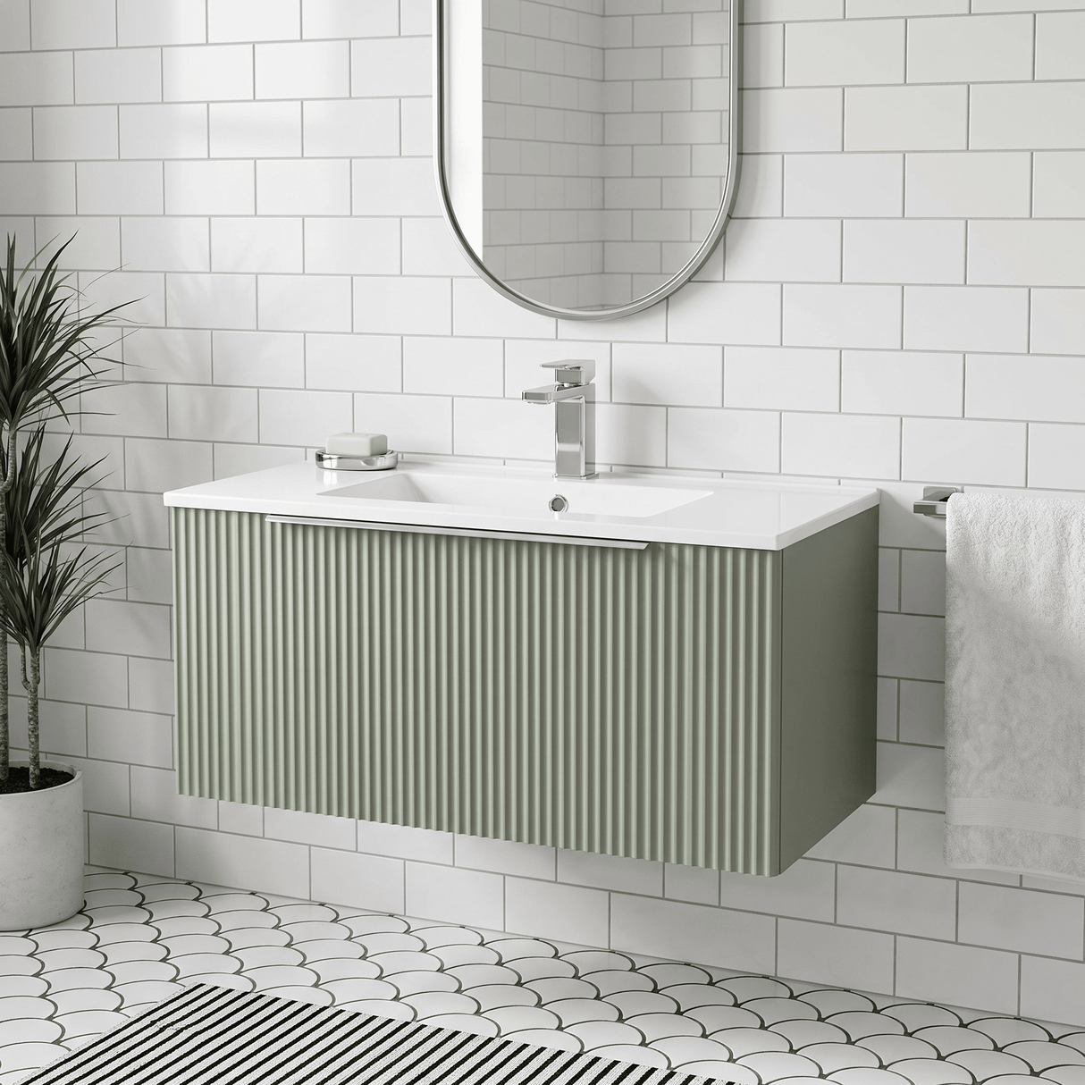[BFFF896B] Tixall 1 Drawer Wall Hung Vanity Basin Unit with 1 Tap Hole Minimalist Ceramic Basin, Choice of Size and Colour