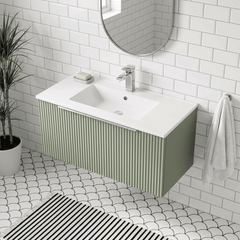 [BFFF896B] Tixall 1 Drawer Wall Hung Vanity Basin Unit with 1 Tap Hole Minimalist Ceramic Basin, Choice of Size and Colour