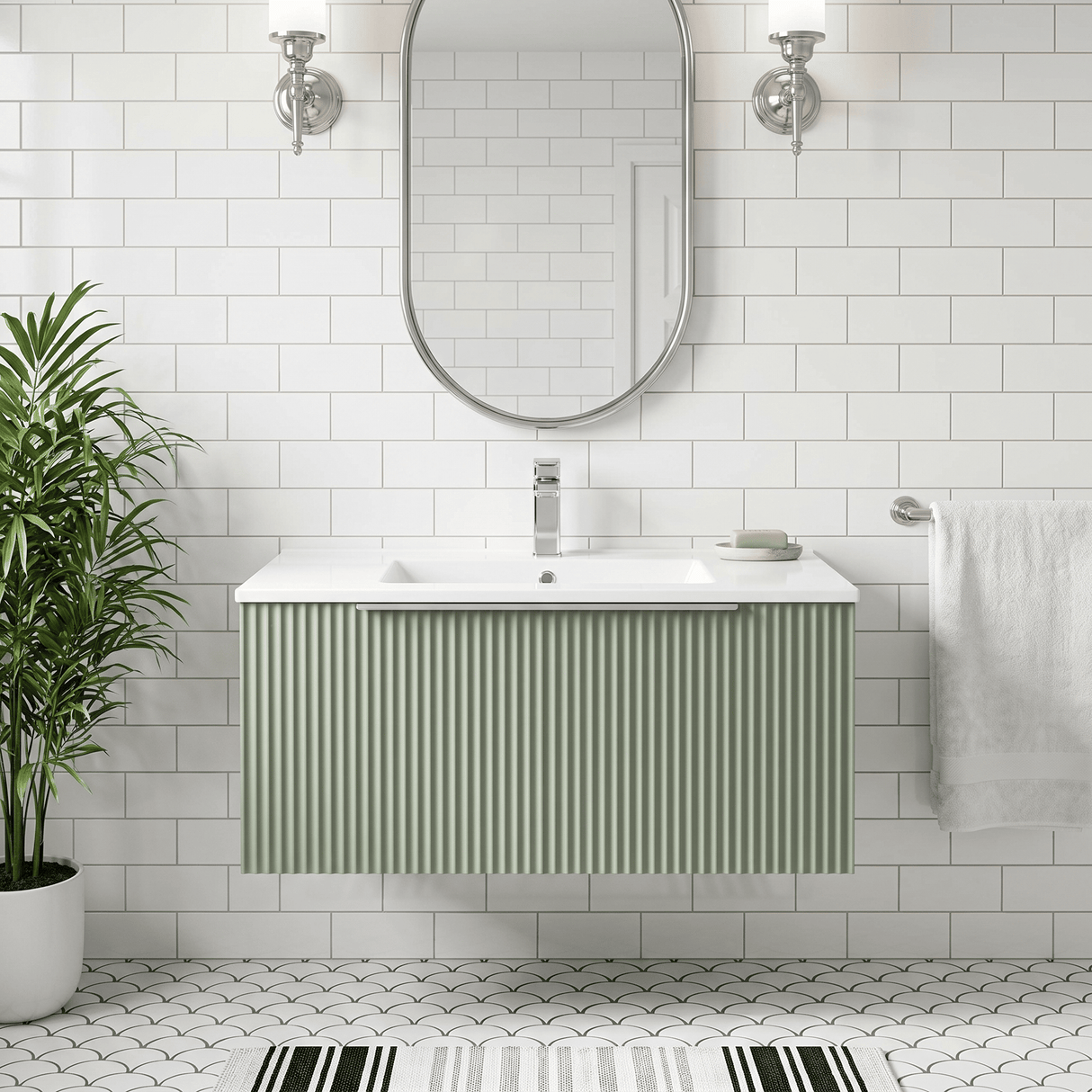 [BFFF896B] Tixall 1 Drawer Wall Hung Vanity Basin Unit with 1 Tap Hole Minimalist Ceramic Basin, Choice of Size and Colour - Silo