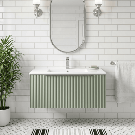 [BFFF896B] Tixall 1 Drawer Wall Hung Vanity Basin Unit with 1 Tap Hole Minimalist Ceramic Basin, Choice of Size and Colour - Silo