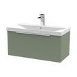 [BFFF896D] Tixall Fluted 1 Drawer Wall Hung Vanity Unit with Thin Edge Basin, Satin Green, 800mm - Cutout