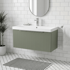 [BFFF896D] Tixall 1 Drawer Wall Hung Vanity Basin Unit with 1 Tap Hole Thin-Edge Ceramic Basin, Choice of Size and Colour