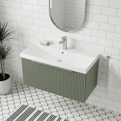 [BFFF896D] Tixall 1 Drawer Wall Hung Vanity Basin Unit with 1 Tap Hole Thin-Edge Ceramic Basin, Choice of Size and Colour