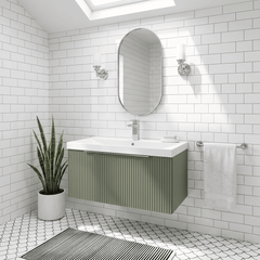[BFFF896D] Tixall 1 Drawer Wall Hung Vanity Basin Unit with 1 Tap Hole Thin-Edge Ceramic Basin, Choice of Size and Colour