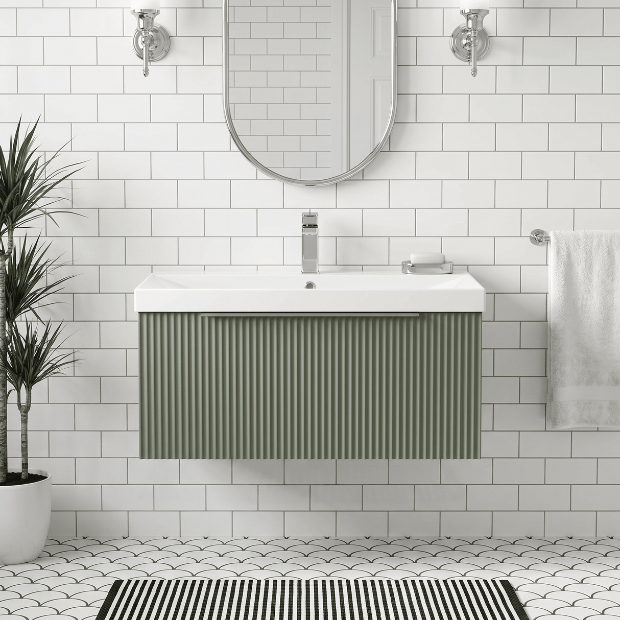 [BFFF896D] Tixall 1 Drawer Wall Hung Vanity Basin Unit with 1 Tap Hole Thin-Edge Ceramic Basin, Choice of Size and Colour - Silo
