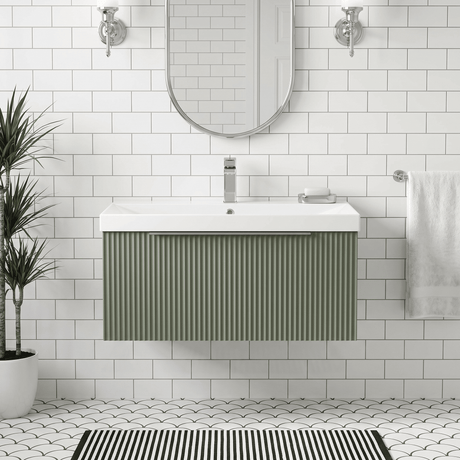 [BFFF896D] Tixall 1 Drawer Wall Hung Vanity Basin Unit with 1 Tap Hole Thin-Edge Ceramic Basin, Choice of Size and Colour - Silo